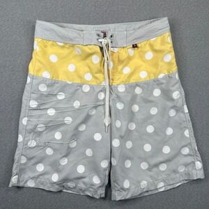 VTG Gordon & Smith Board Shorts Mens 32 Grey Yellow Polka Dot Swim Trunks